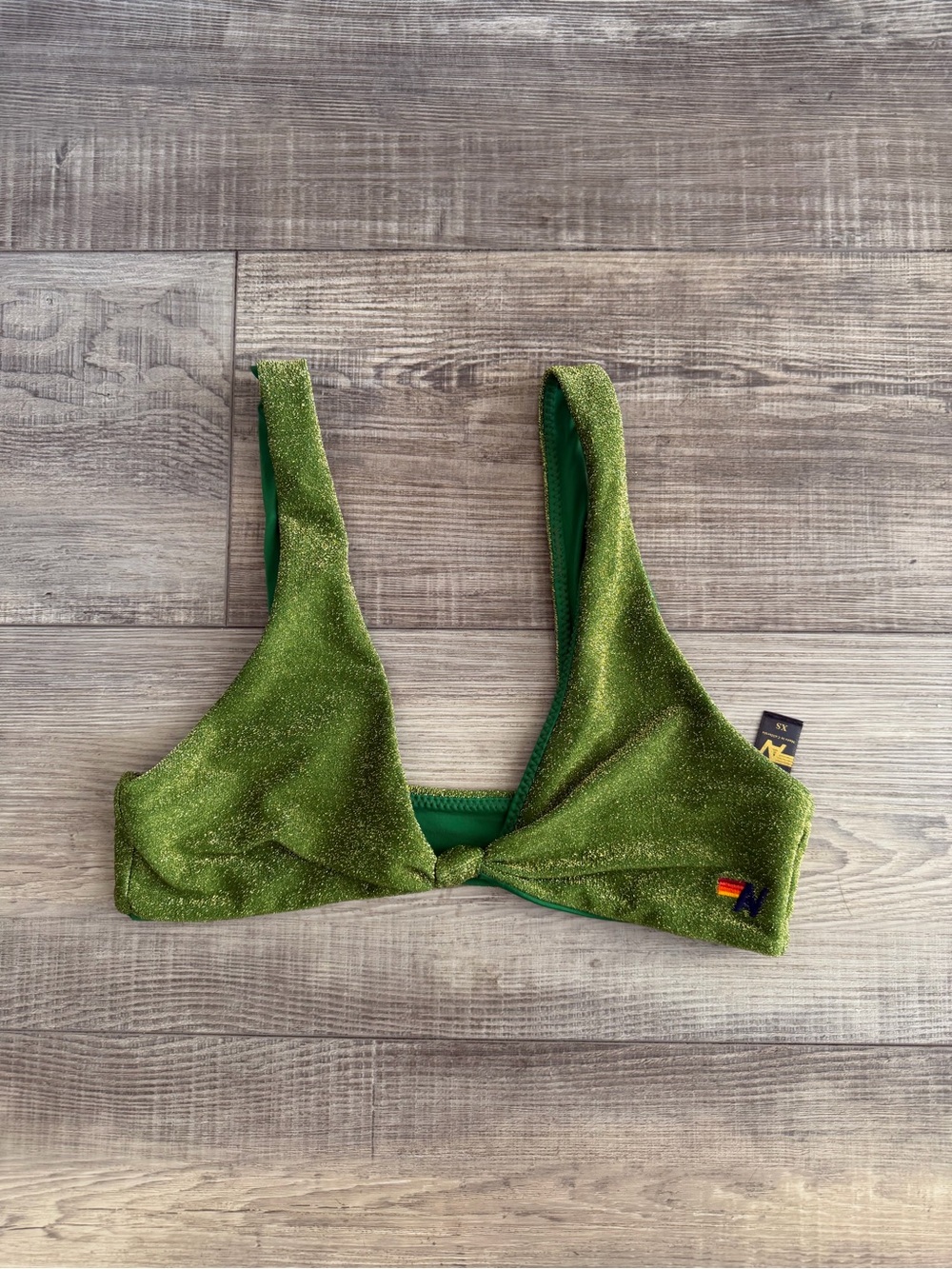 Aviator Nation Green sparkle bikini top